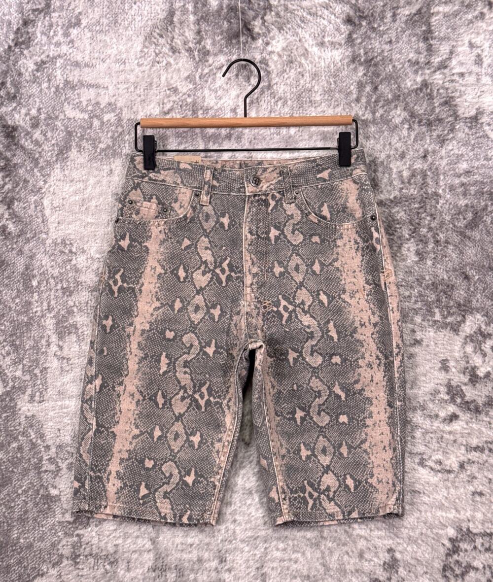 New Ksubi Shorts 26 Womens Python Snake Print Denim High Rise Midi